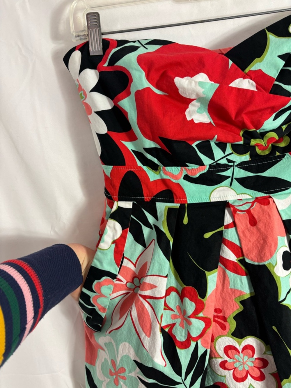 Floral Tropical Boho Vacation Strapless Tie-Waist‎ Mini Dress Size M - Picture 3 of 11